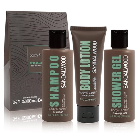 Bath and Body Gift Sets for Men- Sandalwood Scent Home Spa Gift Basket wity Shower Gel Body Lotion Shampoo | Birthday Gifts for Him