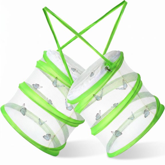 BlinkLLX 2 Pcs Mini Butterfly Habitat Cage Clear Mesh Butterfly Net Cage Container Foldable Terrarium, 6.3x7.1inch