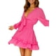 thumbnail image 5 of Vestido de manga larga para mujer Escote en V profundo Color liso Vestido de primavera y verano Cintura alta S-3XL Mini vestido de talla grande SAYOO  moda, 5 of 9