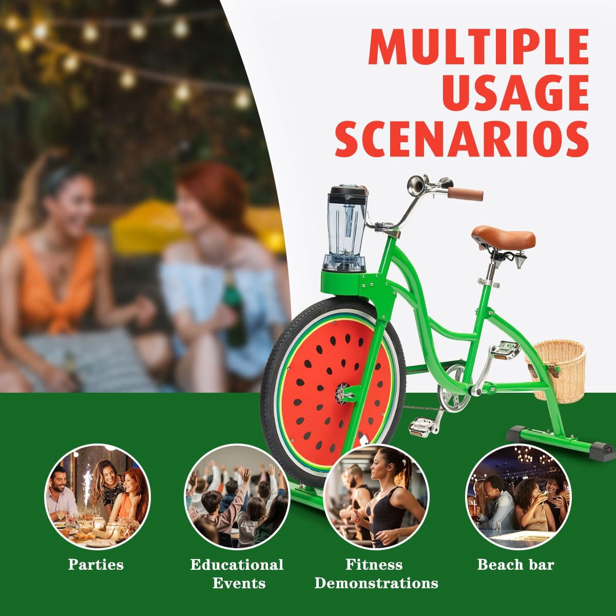 Blender Bike for Fitness, Smoothie Bike Juicer with Pedal, Stationary Bicycle for Party, Carnival, Camping, Indoor & Outdoor Use, Green