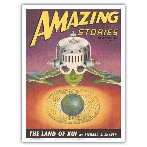 Amazing Stories December 1946 - The Land Of Kui by Richard S. Shaver - Vintage Magazine Cover by Bob Hilbreth - Master Art Print (Unframed) 9in x 12in