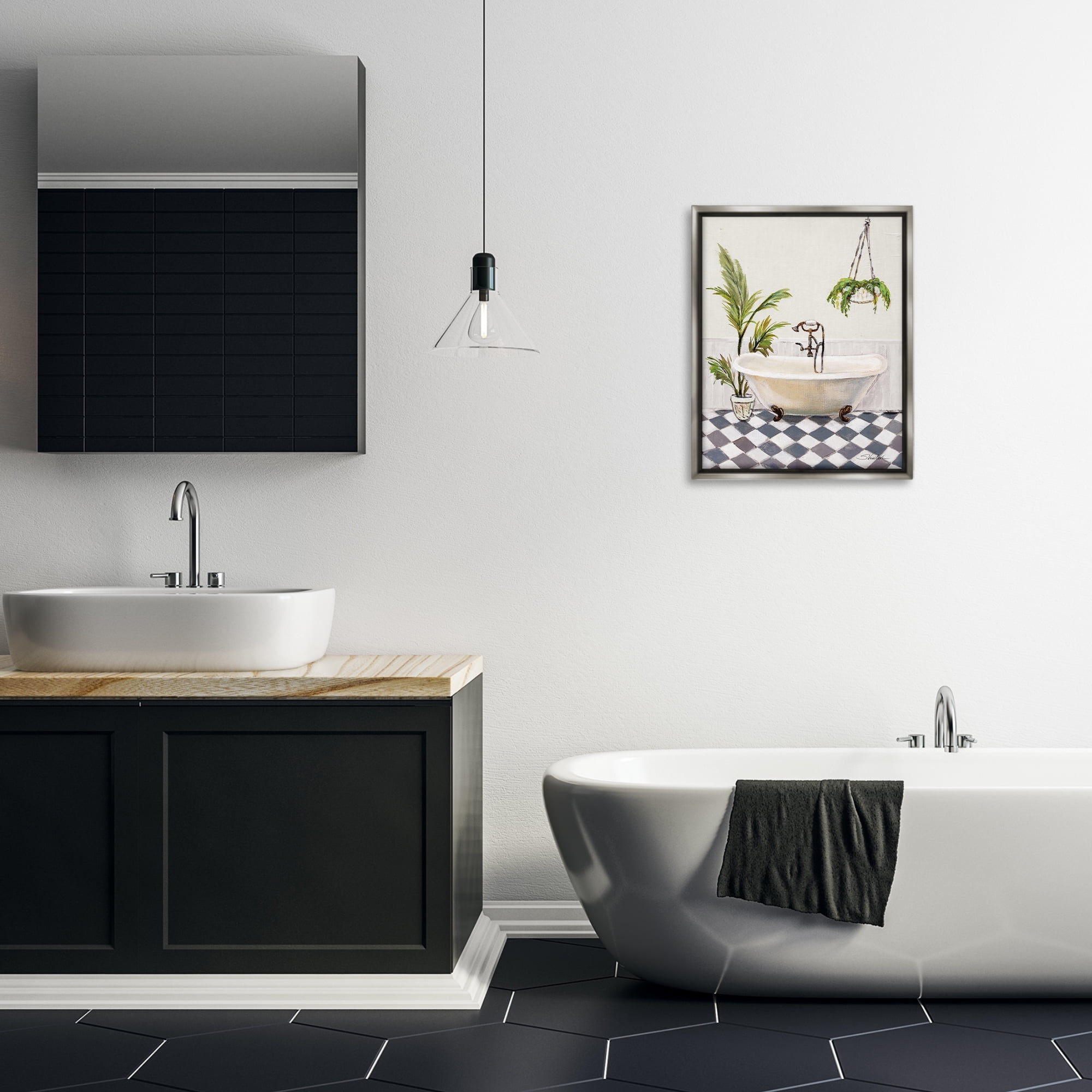 Stupell Industries Crisp Cottage Bathroom Bath & Laundry Painting Gray Floater Framed Canvas Art Print Wall Art, 17 x 21