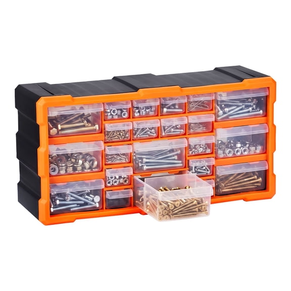 CAFORKP 22‑Drawer Plastic Parts Storage Organizer Cabinet, Stackable Wall‑Mount Tool Box for Hardware, Screws, Beads, Crafts & Building Bricks, Garage Organization