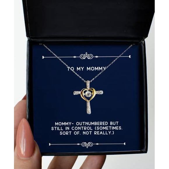 amangny Fun Mommy Gifts, Mommy- Outnumbered But Still in Control (Sometimes. Sort of.), Special Christmas Cross Dancing Necklace from Mom