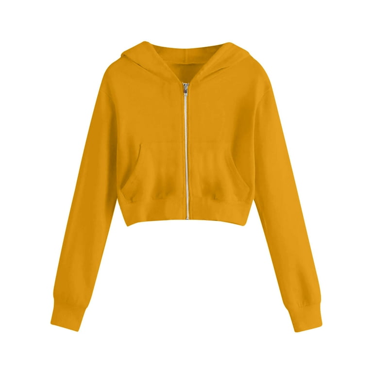 BiZtdJrK Hoodies for Women Zip Up Cropped Tops Casual Cute Hooded