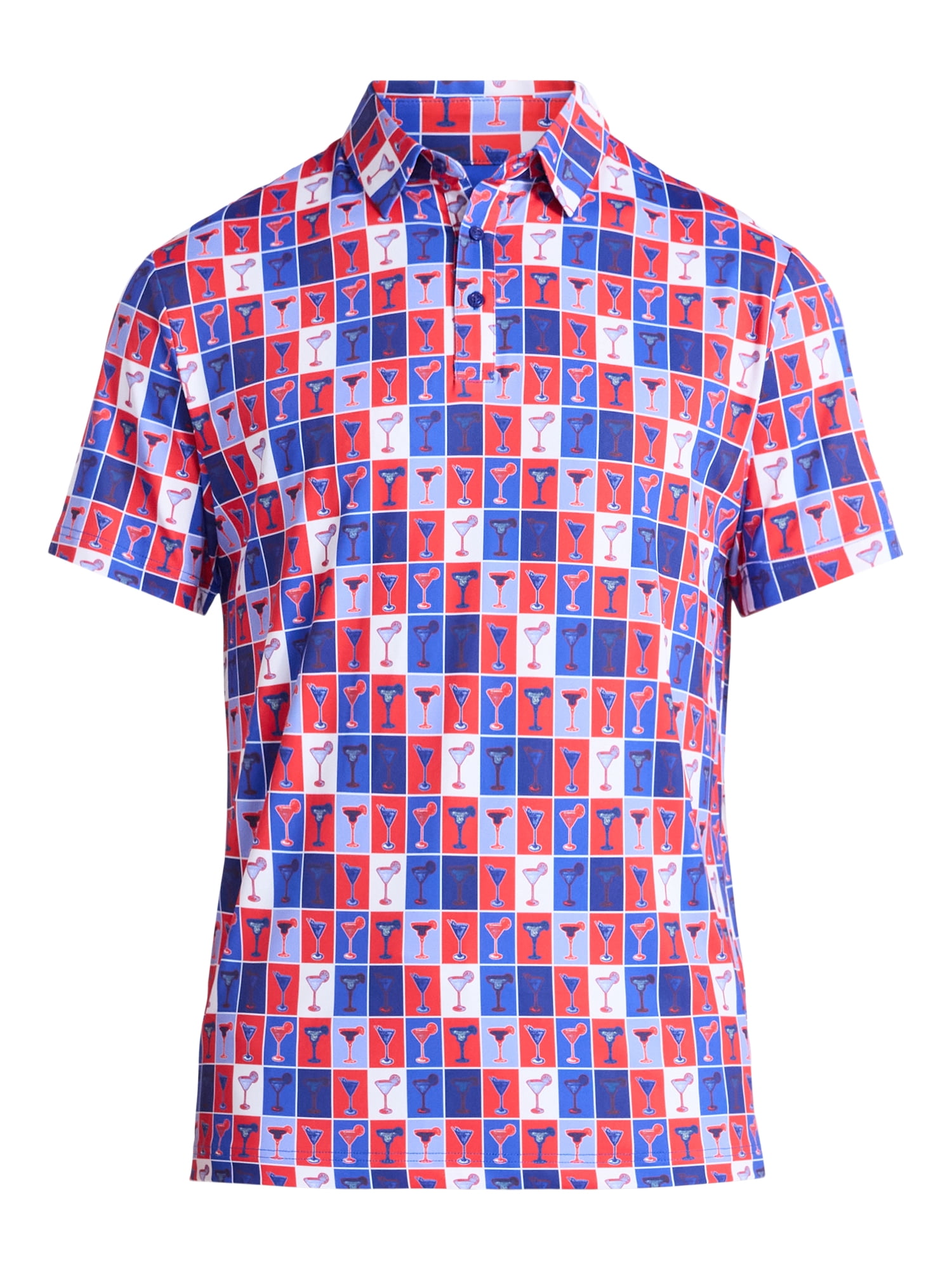 Birdie Bound Men's and Big & Tall Men's Cocktails Print Polo Golf Shirt, Sizes XS-4XLT