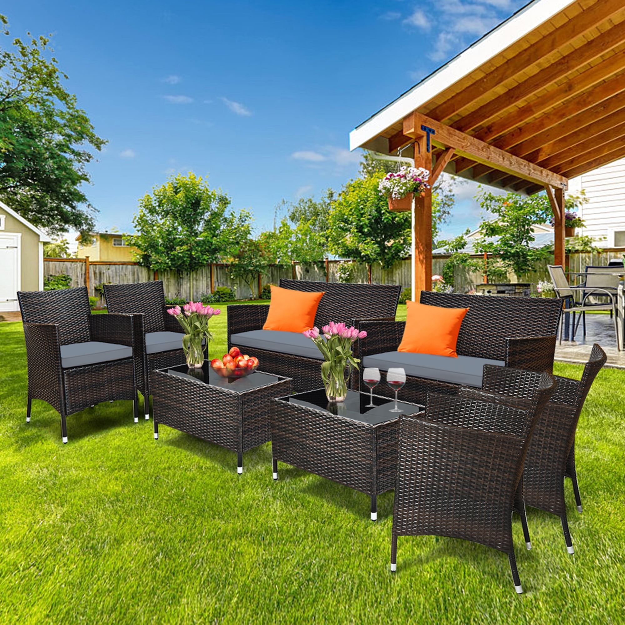 Buy Gymax 8 Pieces Patio Rattan Conversation Furniture Set Outdoor with