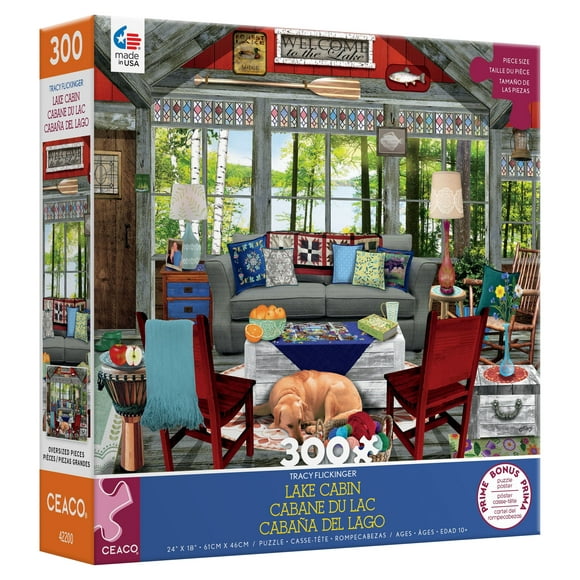 Ceaco - Tracy Flickinger - Lake Cabin - 300 Piece Oversized Jigsaw Puzzle