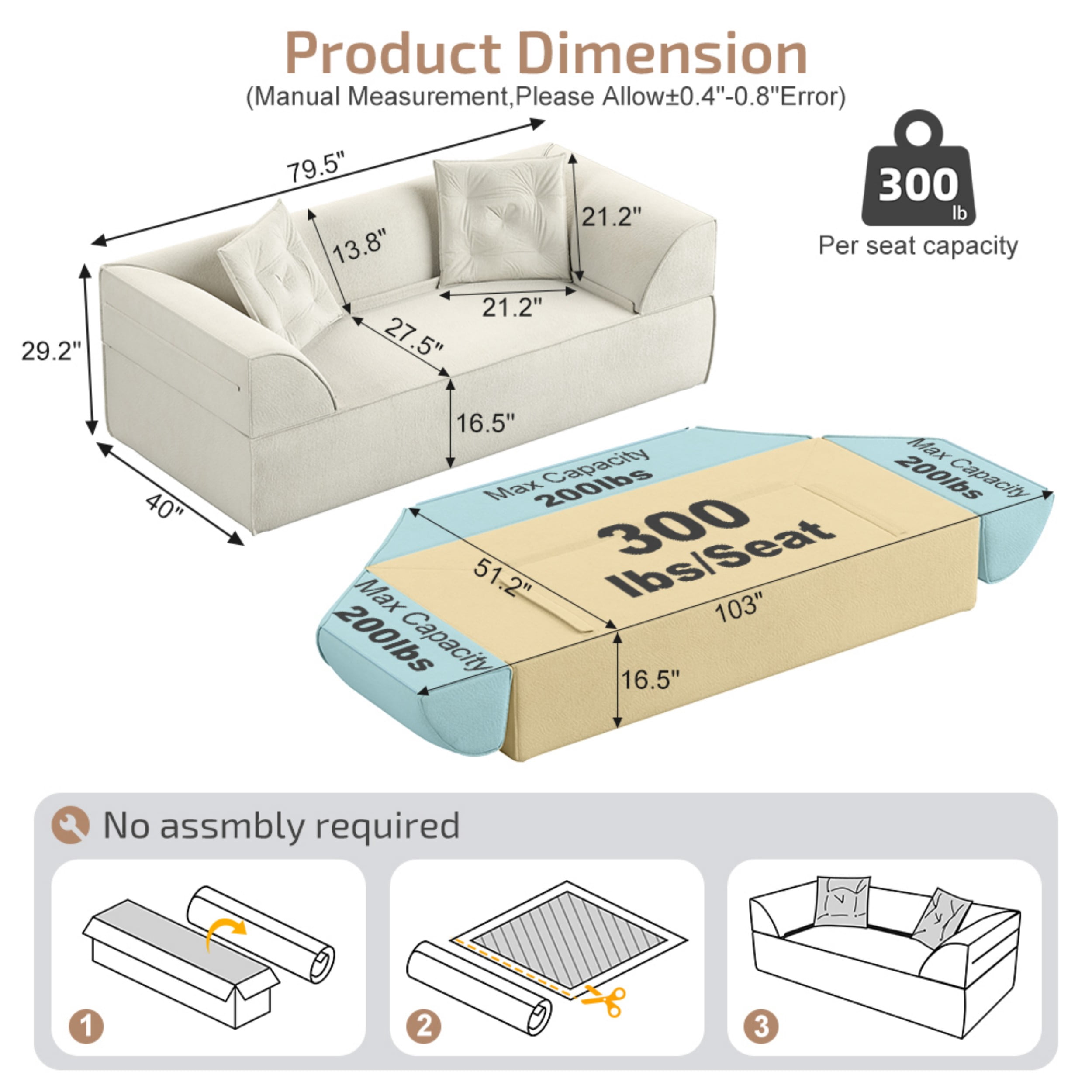 LLappuil 80" Futon, 3 Seat Sofa Convertible Sofa Bed, Chenille Sofa Couch for Living Room Beige