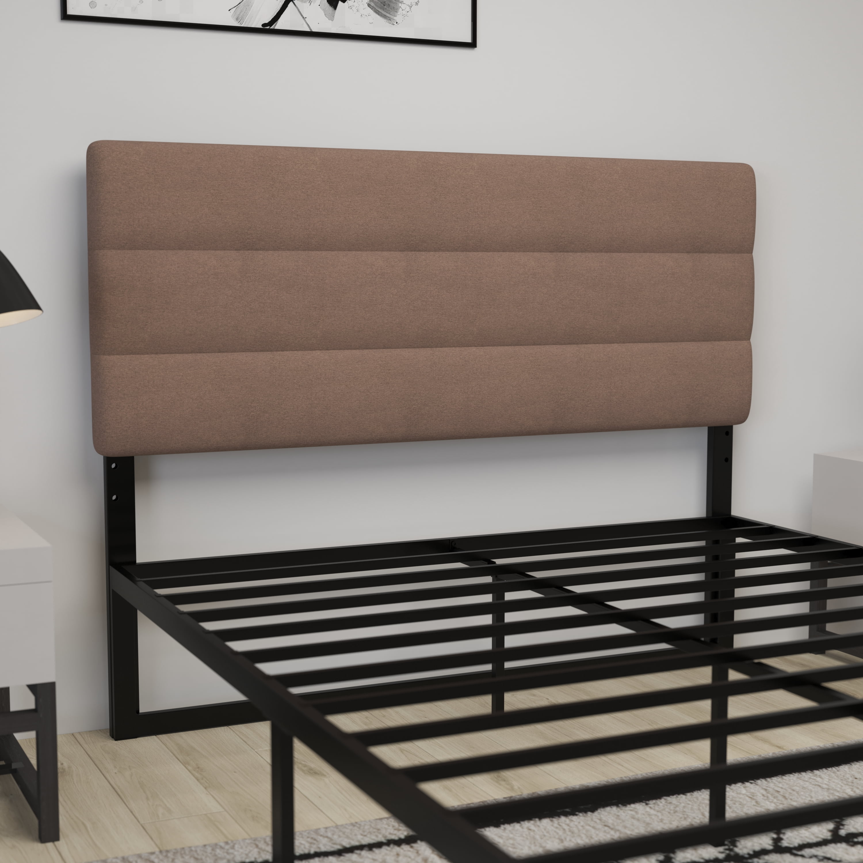 Merrick Lane Queen Headboard with Taupe Tufted Fabric Upholstery and Powder Coated Metal Frame