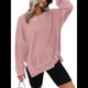thumbnail image 1 of Sudadera de Cuello Redondo de Punto Gofre de Gran Tamaño para Mujer, Sudadera Informal de Larga con Laterales Rosa XXL, 1 of 8