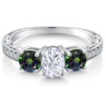 thumbnail image 3 of Gem Stone King 925 Sterling Silver 3-Stone Ring Set with Oval Moissanite and Mystic Topaz (2.12 Cttw, Size 8), 3 of 6