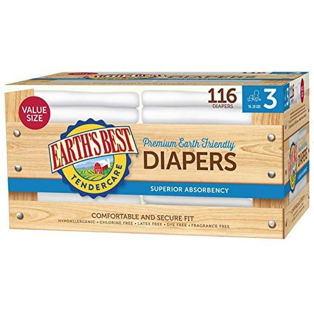 Earth's Best TenderCare ChlorineFree Disposable Baby Diapers, Size 2