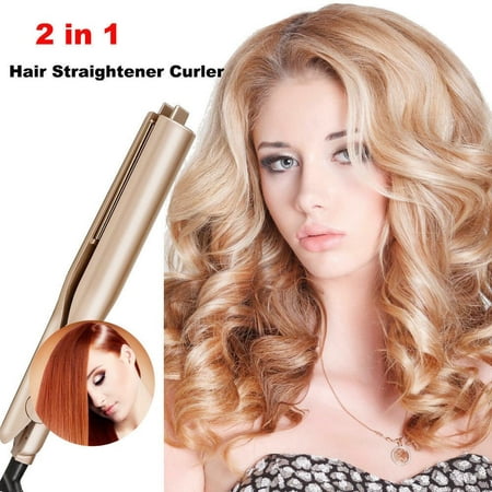 2 in 1 Hair Curler/Straightener, Ceramic Tourmaline Ionic Flat Iron Hair  Straightener, Straightens & Curls with Adjustable Temp | Walmart Canada
