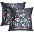 thumbnail image 1 of 18x18 Inch Decorative Set of 2 Throw Pillow Cover Have Yourself Merry Christmas Hand Lettering Holiday Saying Typographic Home Cushion Sofa Two Sides Pillow Case, 1 of 2