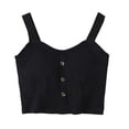 thumbnail image 2 of Women's Cropped Cotton Tank Tops with Chest Pad Casual Crewneck Button Camisole Fashion Comfy Sleeveless Shirts New Plus Size Summer Tops Black L, 2 of 5