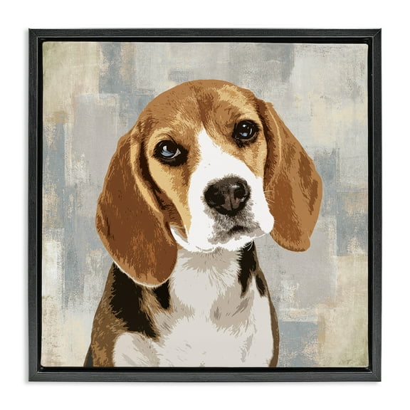 Stupell Industries Pet Beagle Patiently Waiting Animals & Insects Painting Black Floater Framed Canvas Art Print Wall Art, 18 x 18