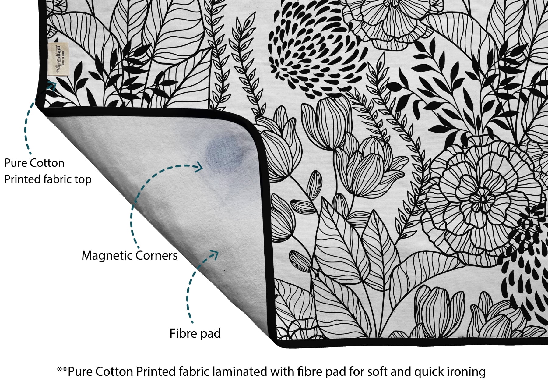 Vargottam Portable Ironing Mat - 28"x48" Foldable Cotton Ironing Pad with Silicone Rest & Magnetic Corners - Travel-Friendly, Space-Saving Iron Board Alternative for Small Homes, Dorms, RVs - Floral