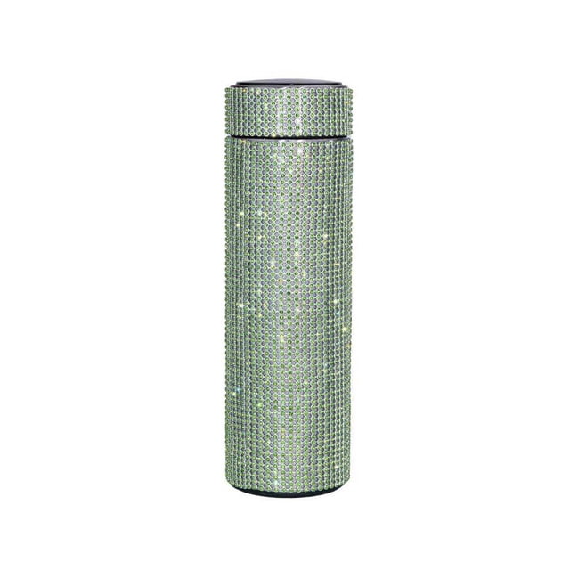 Cateissary Decoración de diamantes de imitación, frasco de vacío de 500ML, botella portátil, taza aislada de acero inoxidable, tazas con Teteras Verde