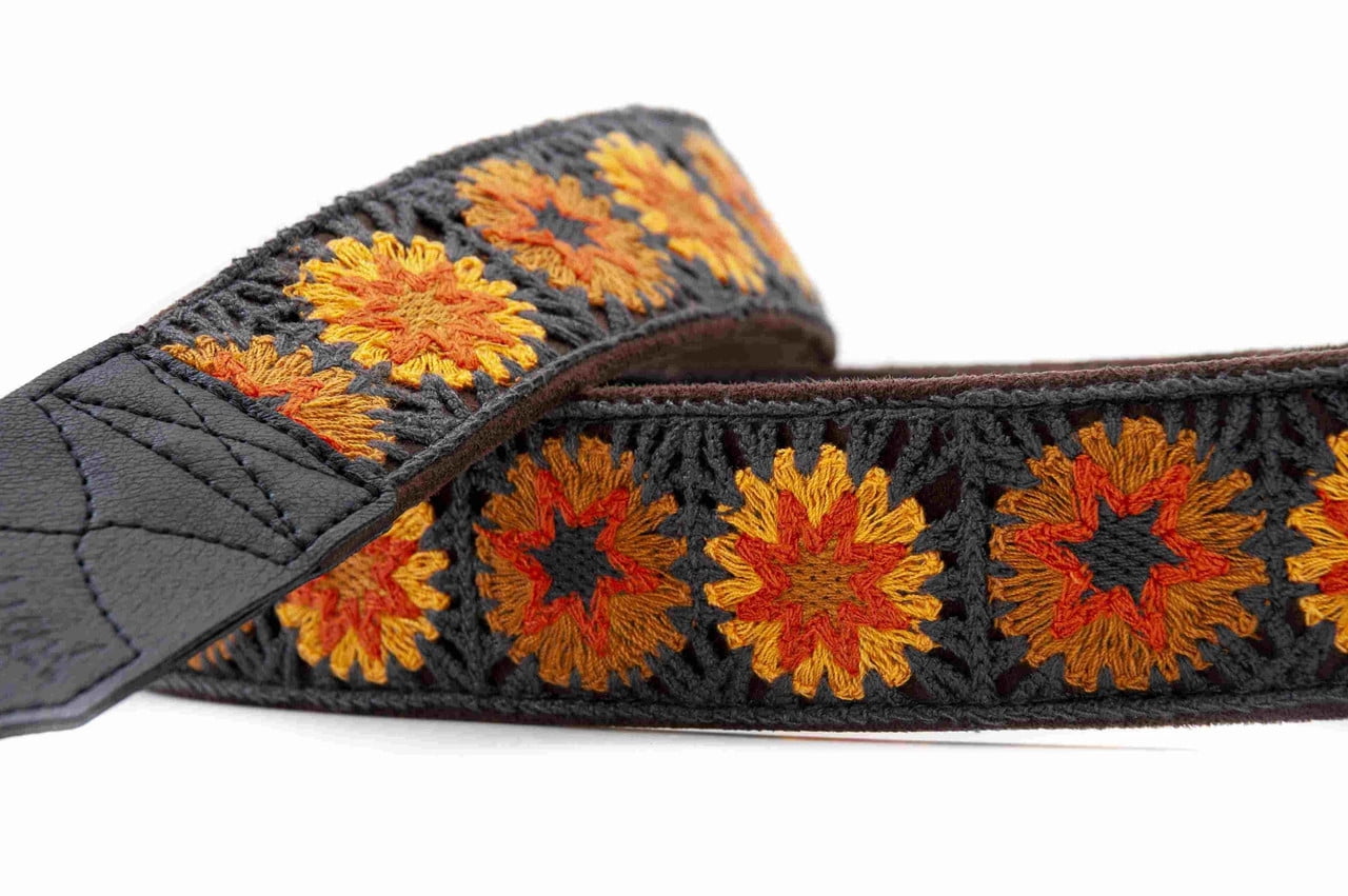 RightOn! Straps Crochet Guitar Strap | Vintage-Inspired Vegan Leather Strap - Brown