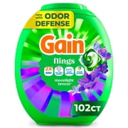Gain Flings Laundry Detergent Soap Pacs, 4-in-1 Oxi Boost and Febreze, Moonlight Breeze Scent, 102 Count