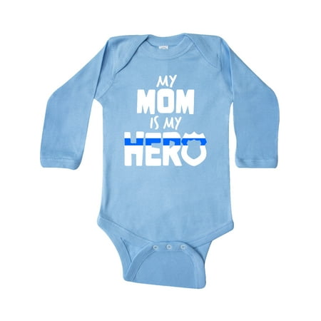 

Inktastic My Mom is My Hero Police Officer Family Gift Baby Boy or Baby Girl Long Sleeve Bodysuit