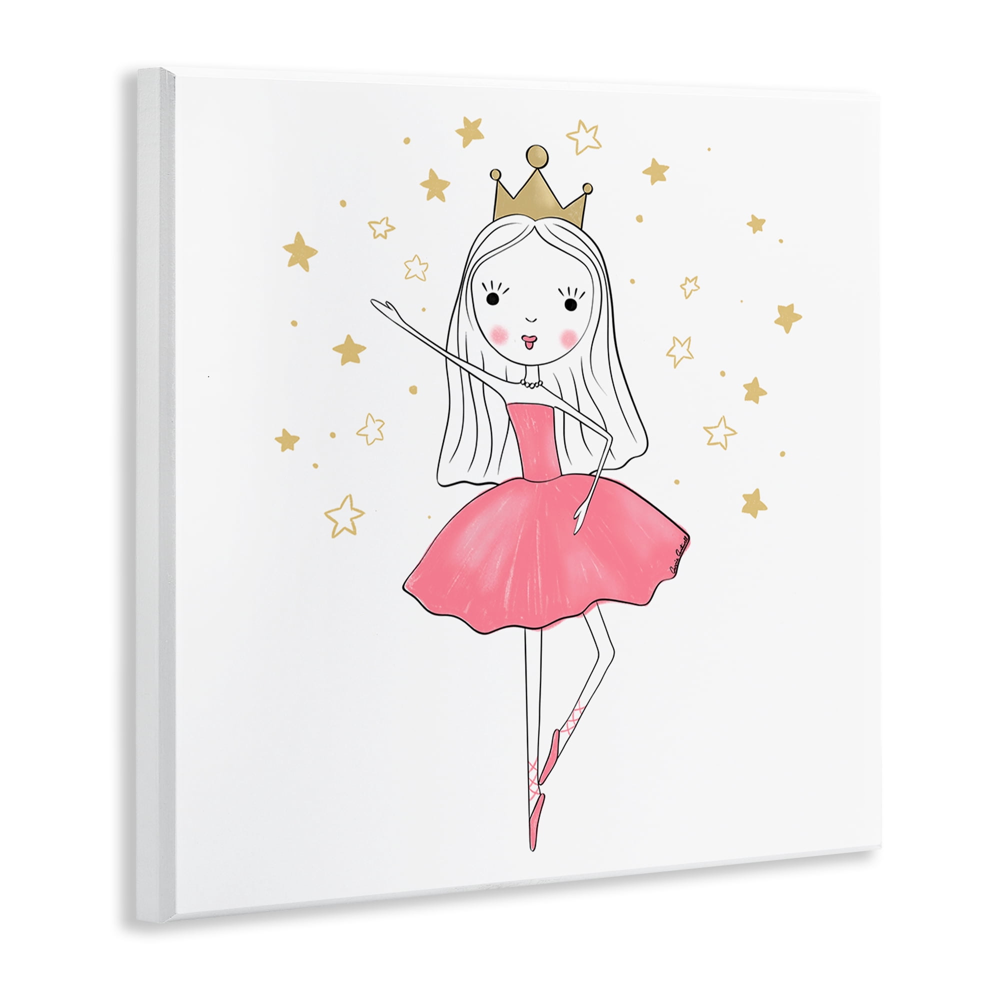 Stupell Industries Happy Ballerina Princess People Painting Unframed Art Print Wall Art, 12 x 12