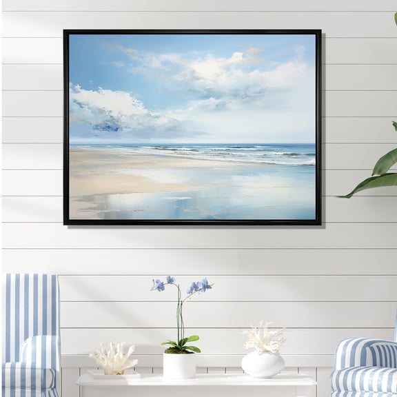 Designart "Minimalist Scenery Along The Coastal Beach II" Coastal Ocean Floater Framed Canvas Prints