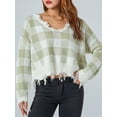 thumbnail image 4 of Liacowi Women Knit Sweater Long Sleeve V Neck Cherry/Plaid Tseled Pullover Warm Sweater for Fall Winter, 4 of 9