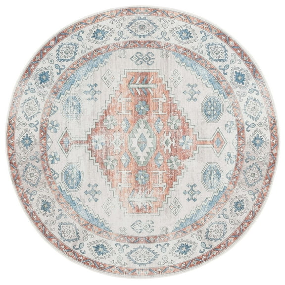 SAFAVIEH Arizona Shawn Medallion Machine Washable Area Rug, Rust/Beige, 6' x 6' Round