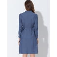 thumbnail image 4 of Vestido camisero plisado con botones y manga farol con cuello en V y cuello alto para mujer Azul S, 4 of 5