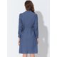 thumbnail image 4 of Allegra K Vestido camisero plisado con botones y manga farol con cuello en V y cuello alto para mujer Azul XL, 4 of 5
