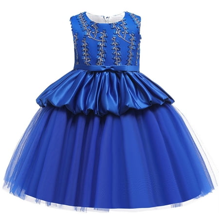 

Summer Savings Clearance 2023! loopsun Toddler Girls Solid Color Leaf Embroidery Net Yarn Bowknot Birthday Party Flowers Gown Kids Dresses Blue 8-9 Years