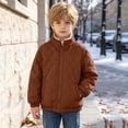 thumbnail image 4 of Spazoro Boys Quilted Jacket with Pockets, Elastic Cuffs Zip Up Stand Collar Loose Fit Sherpa Lined Warm Winter Outerwear for Boys Brown Size 12-13, 4 of 9