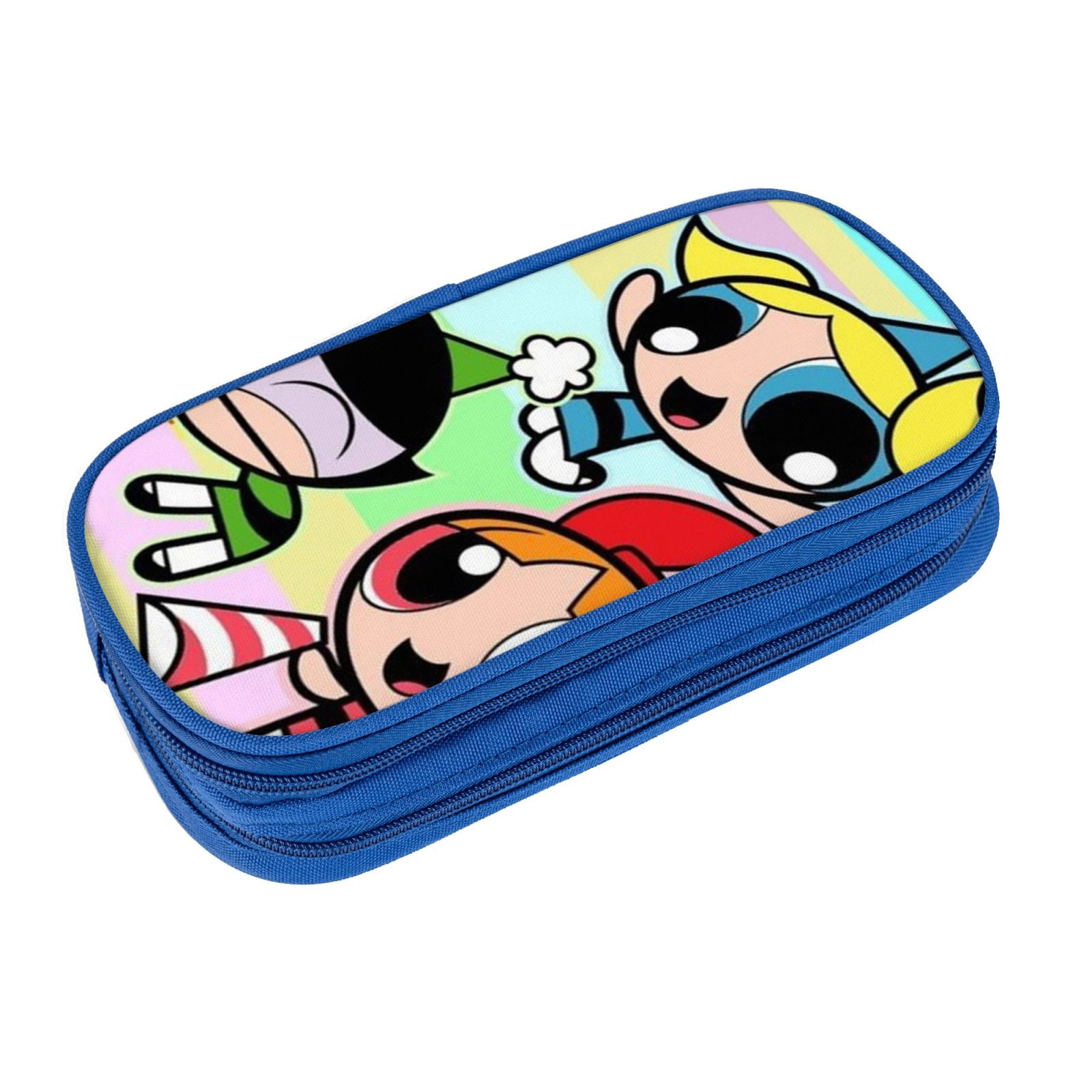 The Powerpuff Gi-rls Pencil Case Large Capacity Pencil Pouch Penbag Office Stationery Organizer Travel Makeup Bag Blue