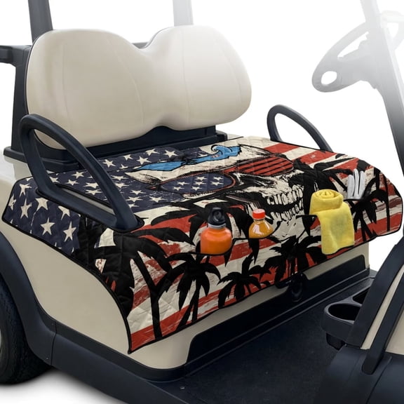 Psesaysky Golf Cart Seat Covers (With an extra handle) Tropical Seat Blanket, with 4 Front Pockets, Fits for EZGO, Yamaha, Club Car, Epic and Other 2 Person Seats, All Seasons (Skull Palm Tree)