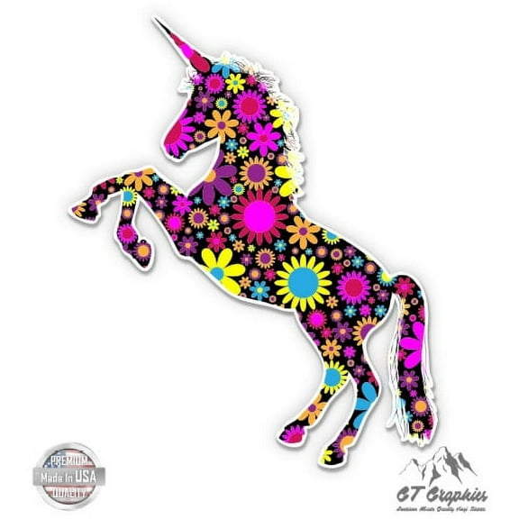 Floral Unicorn - 3" Vinyl Sticker - For Car Laptop I-Pad Phone Helmet Hard Hat - Waterproof Decal