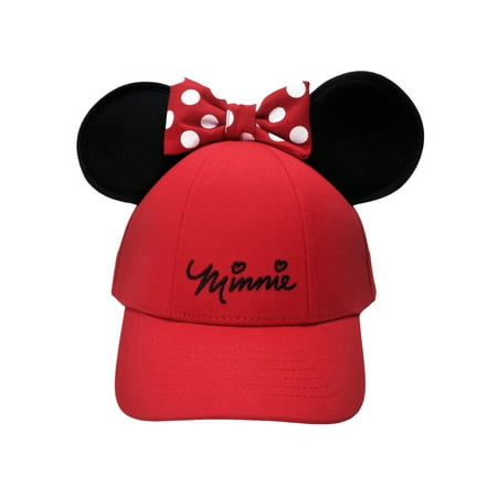 Women's Adult Minnie Mouse Baseball Hat w/ Ears Red Bow Cap