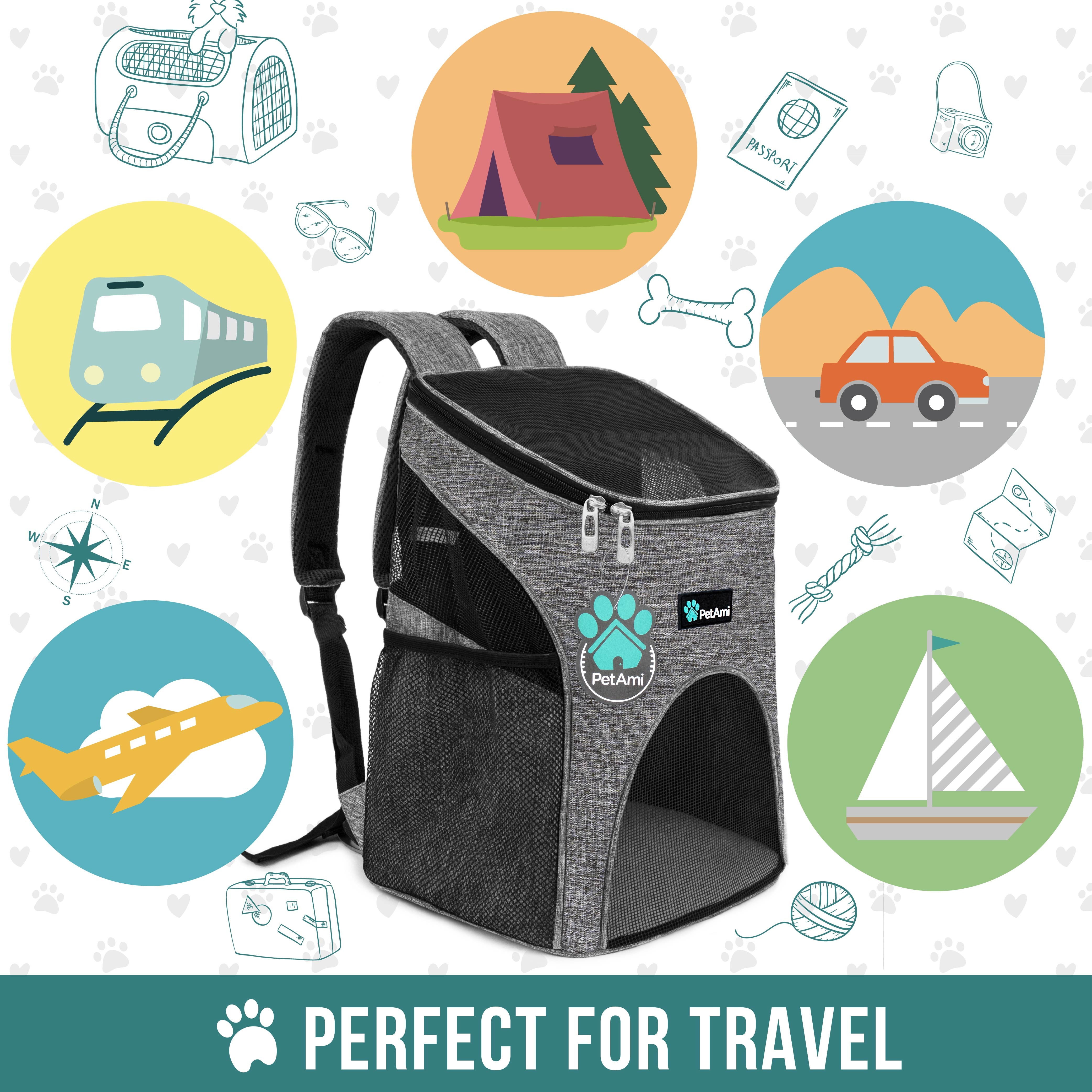 PetAmi Cat Backpack Carrier, Airline Approved Pet Carrier Backpack for Small Dogs and Large Cats, Soft Sided Collapsible Ventilated with Sherpa Bed for Hiking Travel, Max 18 lbs, Heather Gray