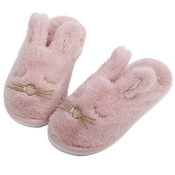 Kids Bunny Plush Slippers for Girls Boys：Christmas Gifts Cute Warm Fuzzy Animal House Shoes -Toddler Fluffy Indoor Bedroom Slippers（Size：12-13Little Kid）