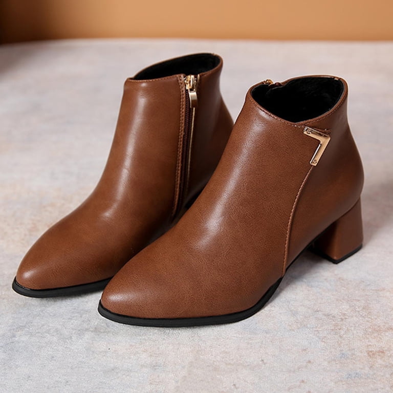 walmart womens dress boots Wavsuf Shoes Wide Width Low Heel Winter Short Ankle-High with Zipper Black Size 42 reshaping the proportion with a slightly upturned toe and trapezoidal heel Viluyesy Womens Dress Boots, Pointed