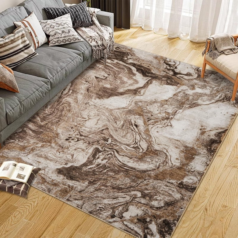 10'x13' Boho Vintage Area Rug – Soft Modern Abstract Design, Machine Washable Non-Slip Carpet for Living Room, Farmhouse, Kids Room & Dining Room Caramel