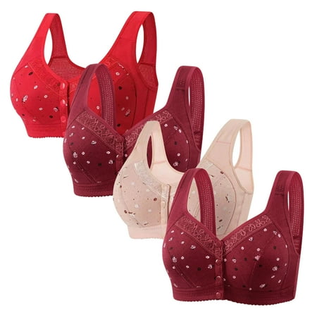 4 Pack Daisy Bra for Women Convenient Front Close Button Bras Older Women Comfort Cotton Bras No Underwire Underwear Plus Size Bras for Women Wireless Lace Bras for Women Underwire