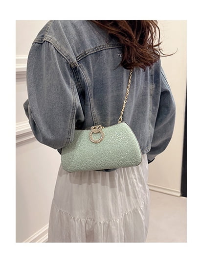 Women's Fashion Evening Bag Rhinestone Decrated Clutch Handbag with Chain