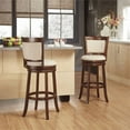 thumbnail image 2 of Weston Home Upholstered Swivel Seat Cherry Finish Wood Bar Height Stool, Beige, 2 of 9