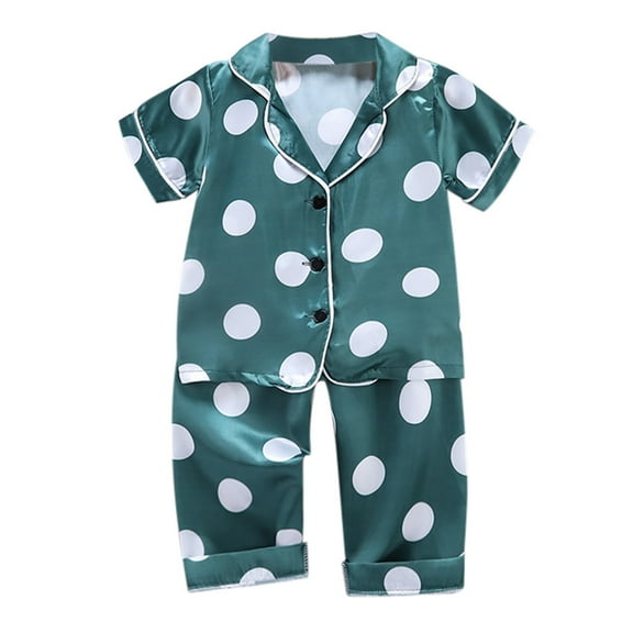WOYY Girls Loungewear Set Polka Dot Short Sleeve Button Top Shorts Sleepwear Baby Clothing Sets, Sizes 12M-5T