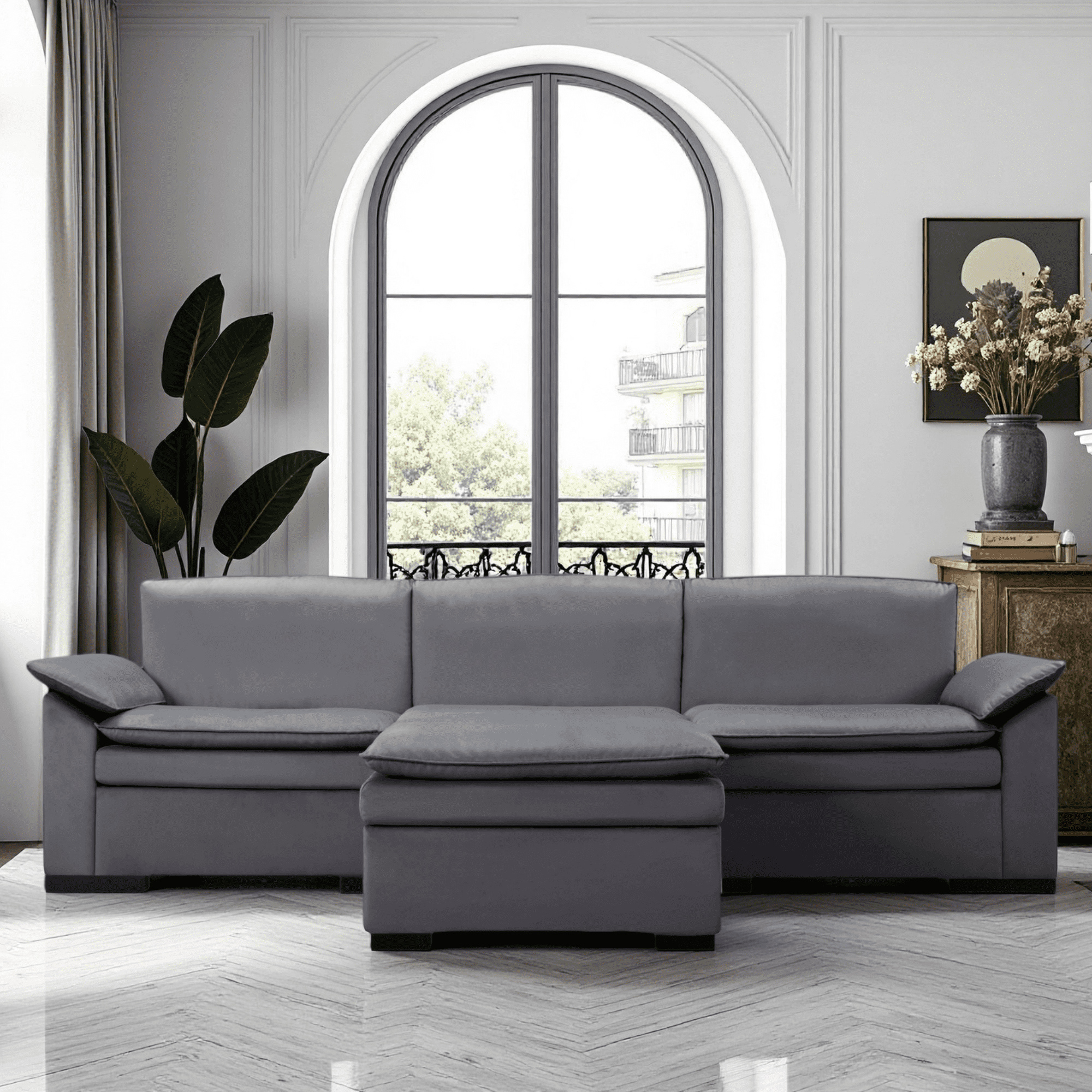Gewnee Combination Sofa With Movable Footstool and Movable Footrest, Suitable For Living, Office Area and Reception Room.