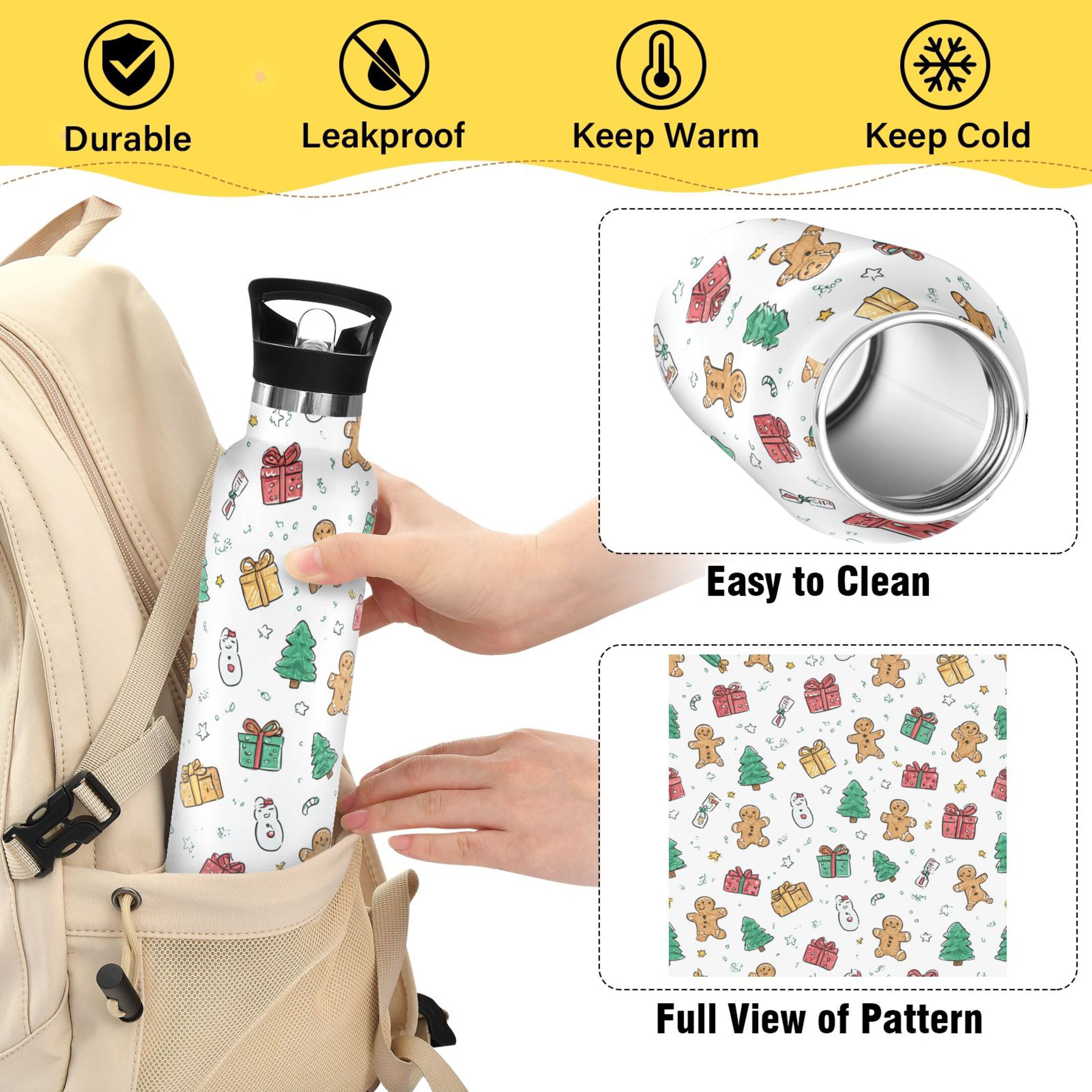 600ML Stainless Steel Insulated Cup Sports Water Bottle Portable Thermos Cup Water Glasses Insulated Tumblers Convenient and Durable Christmas Gift Cute