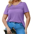 thumbnail image 4 of Solid Color Plus Size Women Short Sleeve Crew Neck Casual Pleated Tee Shirt, 4 of 6