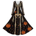 thumbnail image 4 of Xijirk Women V Neck Long Sleeve A Line Maxi Dress with Skeleton Corset Rose and Spider Print for Halloween Goth Costume Medieval Party Evening Wear, 4 of 4